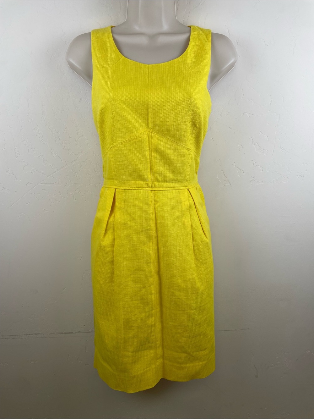 J. Crew Yellow Sleeveless Pleated Waist Sheath Dress